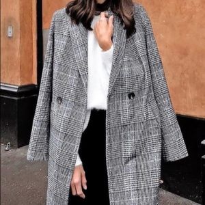Lulus Black and White Plaid Long Coat